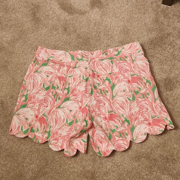 Lilly Pulitzer "Pink Colony" Buttercup Scalloped Shorts w/ Flamingos Size 000 - Picture 6 of 7